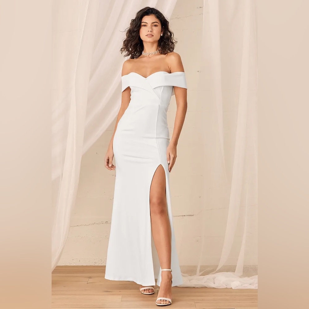 NWT Lulus Song of Love White Off-the-Shoulder Maxi Dress